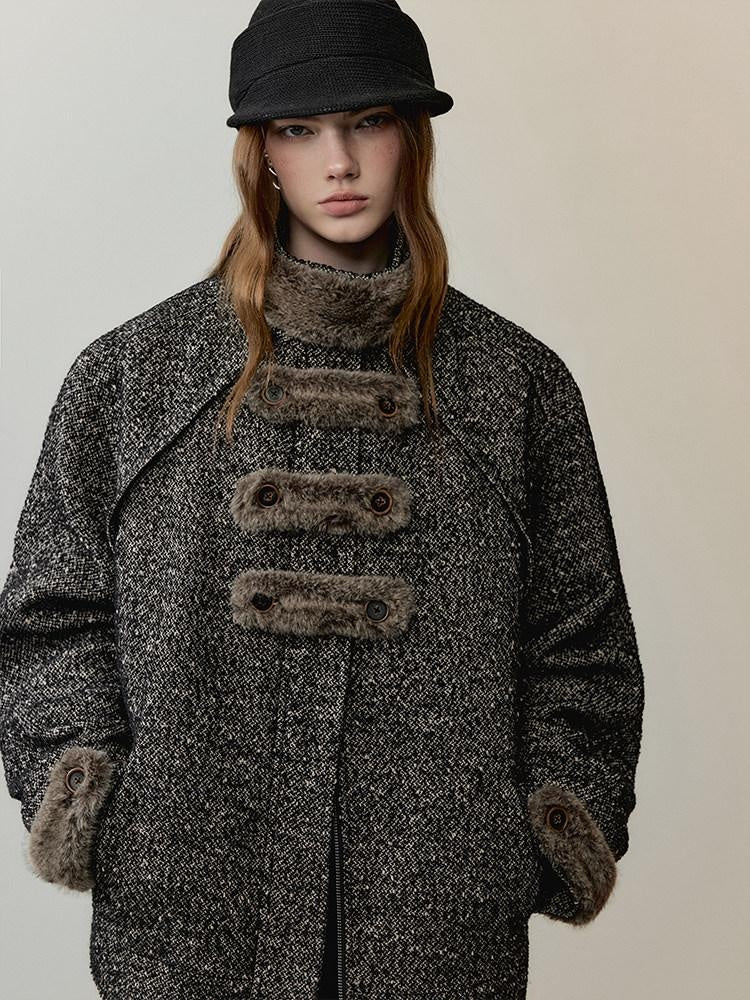 AnnoMundi Office Polyester Relaxed Fit Notch Collar Midlength Womens Taupe Short Coats