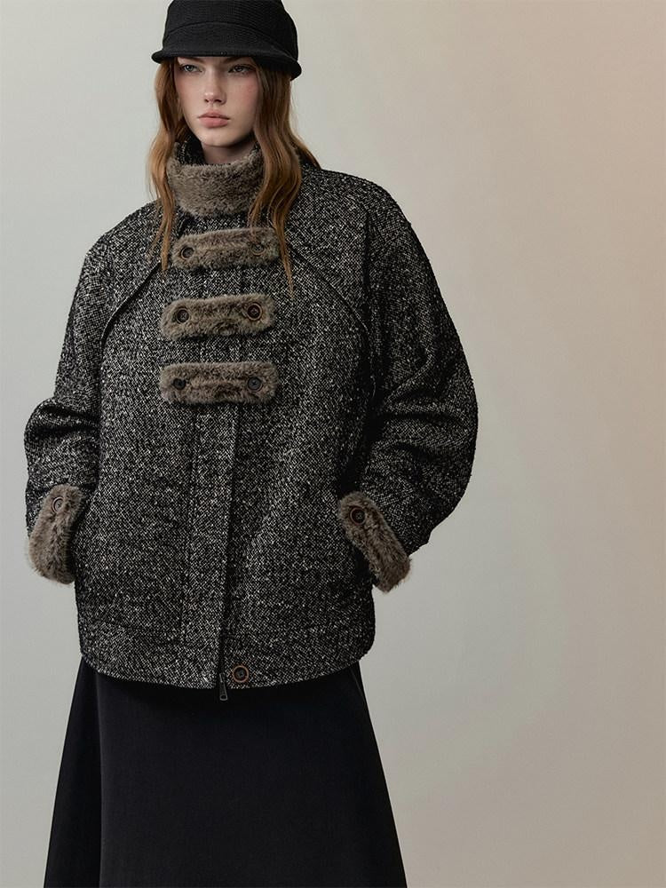 AnnoMundi Office Polyester Relaxed Fit Notch Collar Midlength Womens Taupe Short Coats