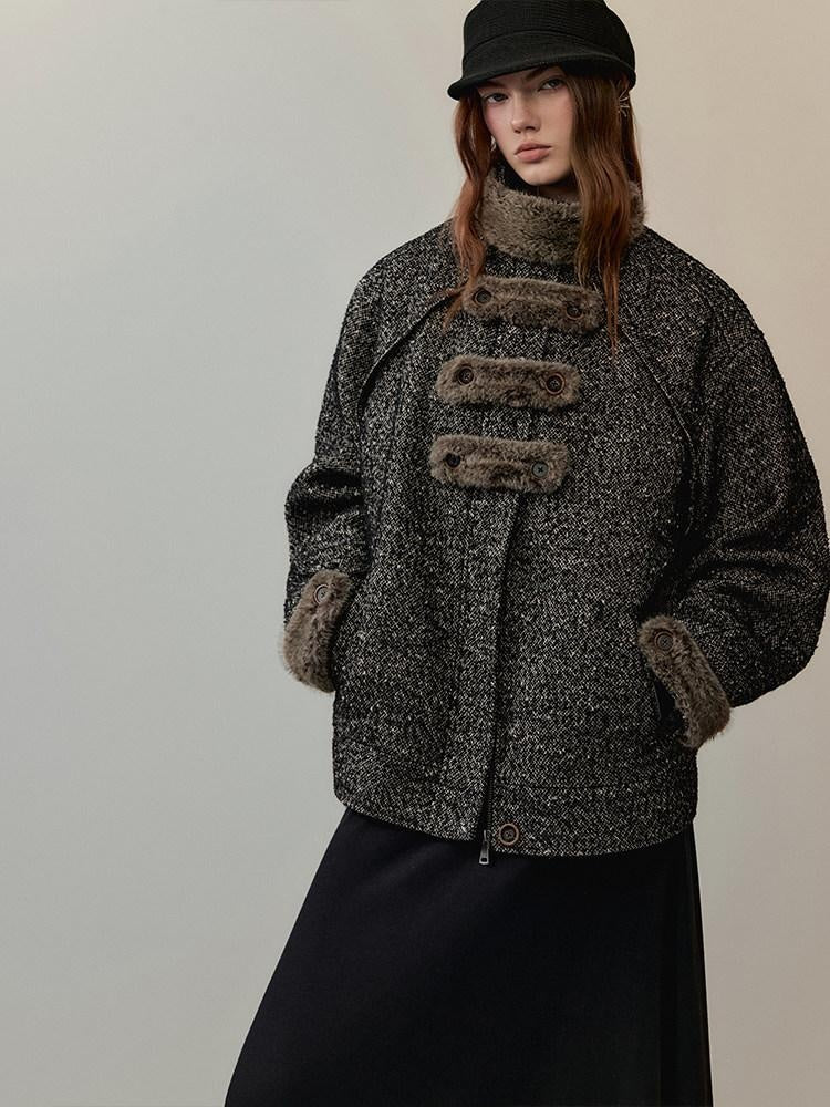 AnnoMundi Office Polyester Relaxed Fit Notch Collar Midlength Womens Taupe Short Coats