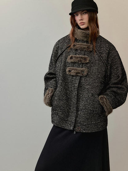 AnnoMundi Office Polyester Relaxed Fit Notch Collar Midlength Womens Taupe Short Coats
