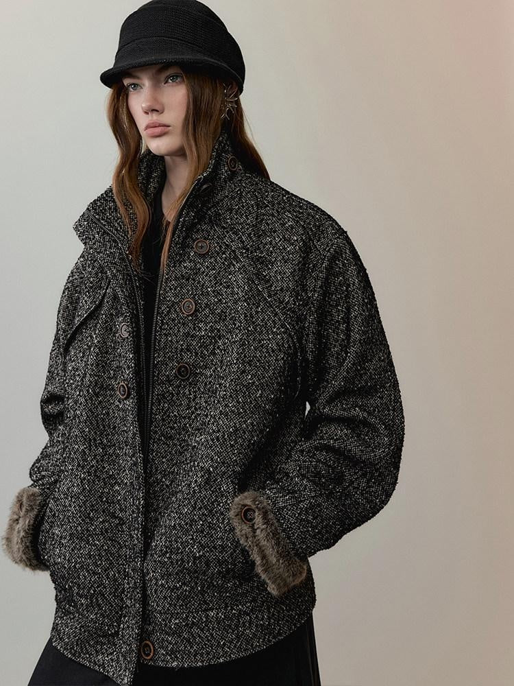 AnnoMundi Office Polyester Relaxed Fit Notch Collar Midlength Womens Taupe Short Coats