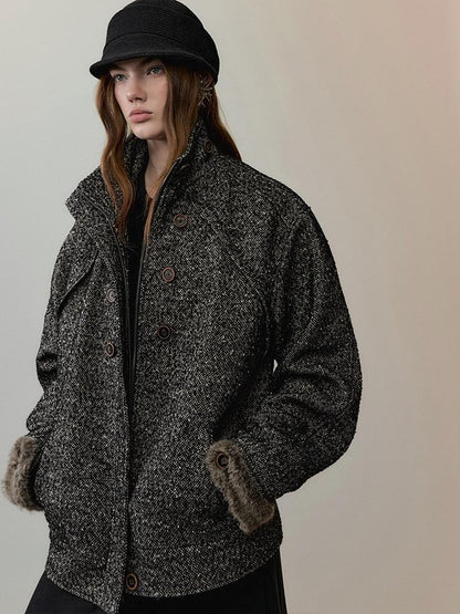 AnnoMundi Office Polyester Relaxed Fit Notch Collar Midlength Womens Taupe Short Coats