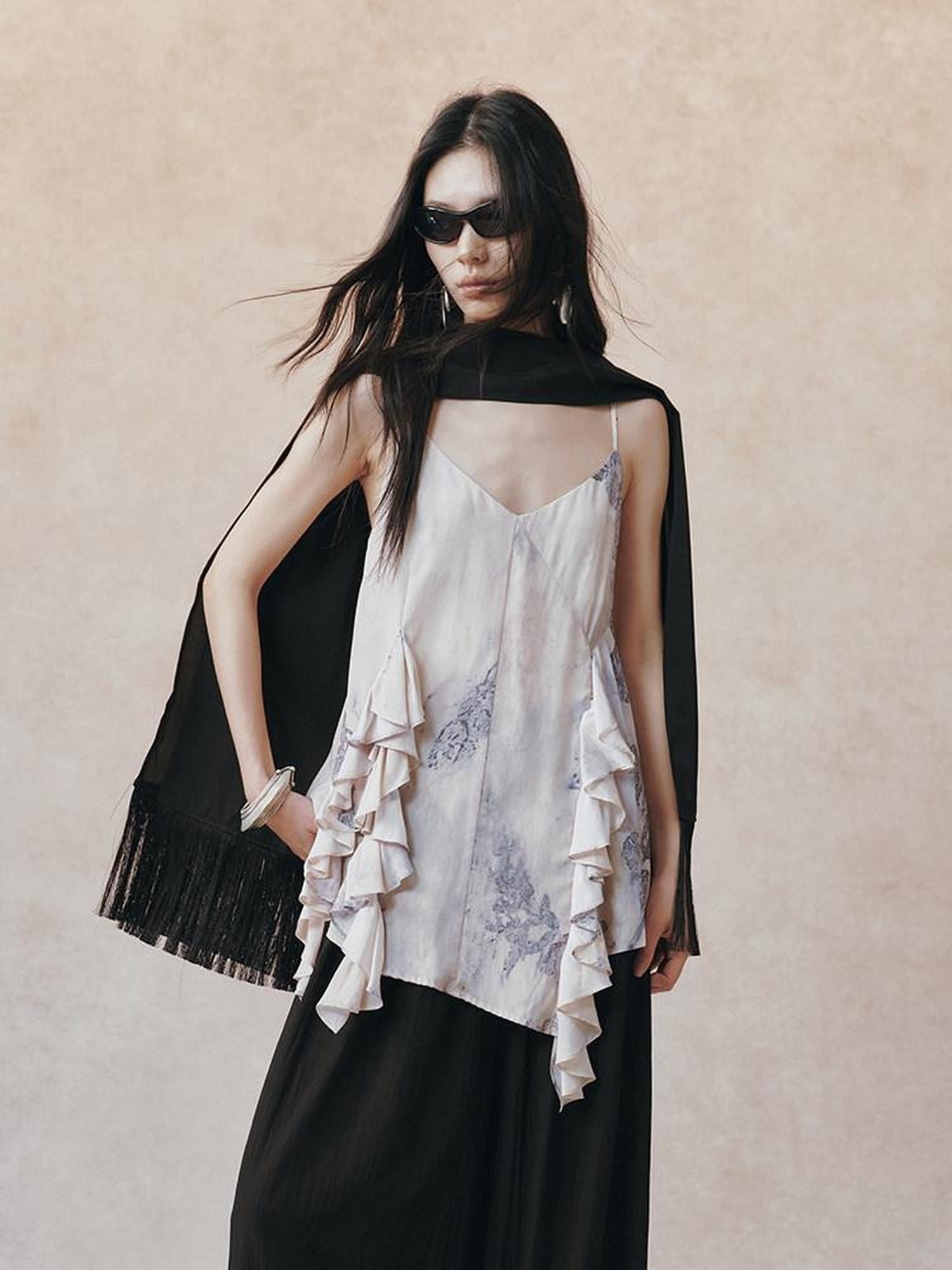 AnnoMundi Ombre Ink Wash Floral Irregular Ruffle Women&