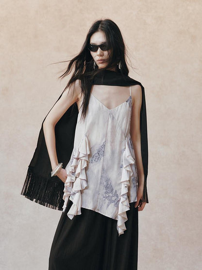 AnnoMundi Ombre Ink Wash Floral Irregular Ruffle Women&