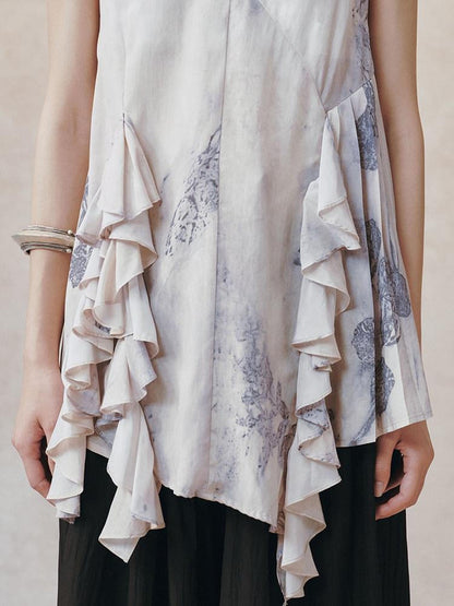 AnnoMundi Ombre Ink Wash Floral Irregular Ruffle Women&