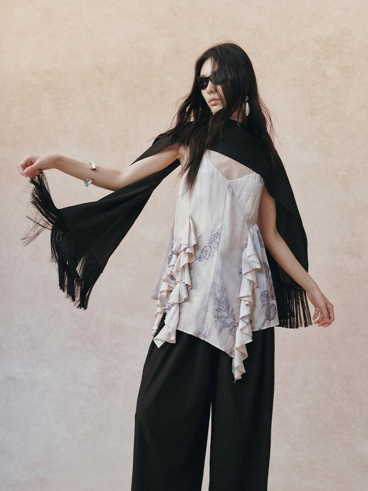 AnnoMundi Ombre Ink Wash Floral Irregular Ruffle Women&