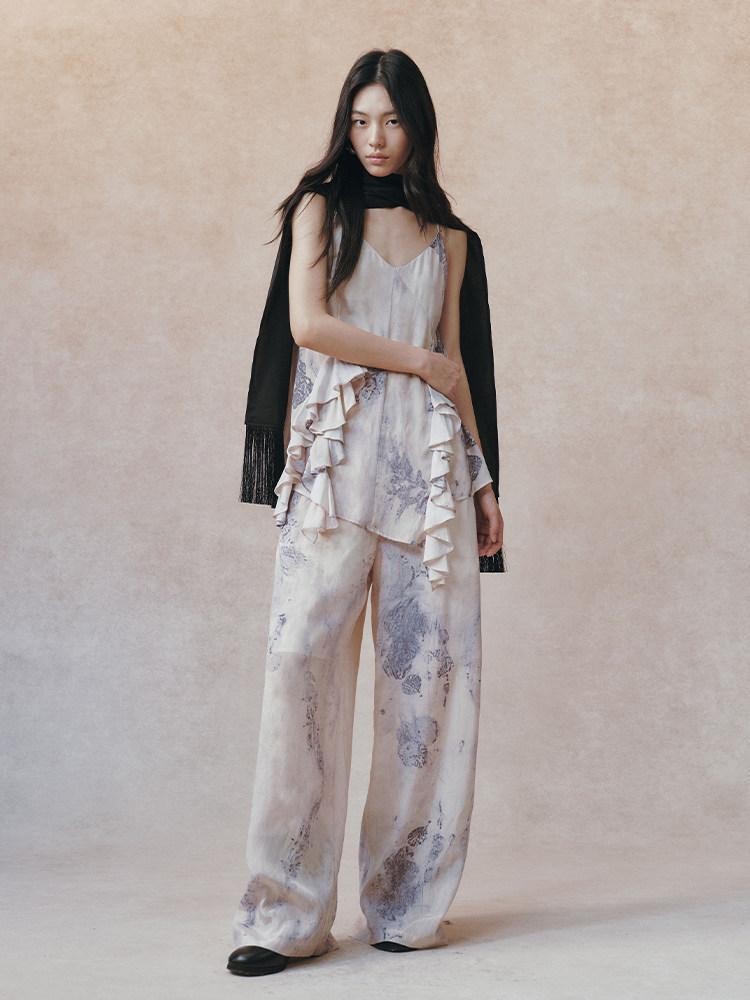 AnnoMundi Ombre Ink Wash Floral Irregular Ruffle Women&