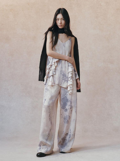 AnnoMundi Ombre Ink Wash Floral Irregular Ruffle Women&