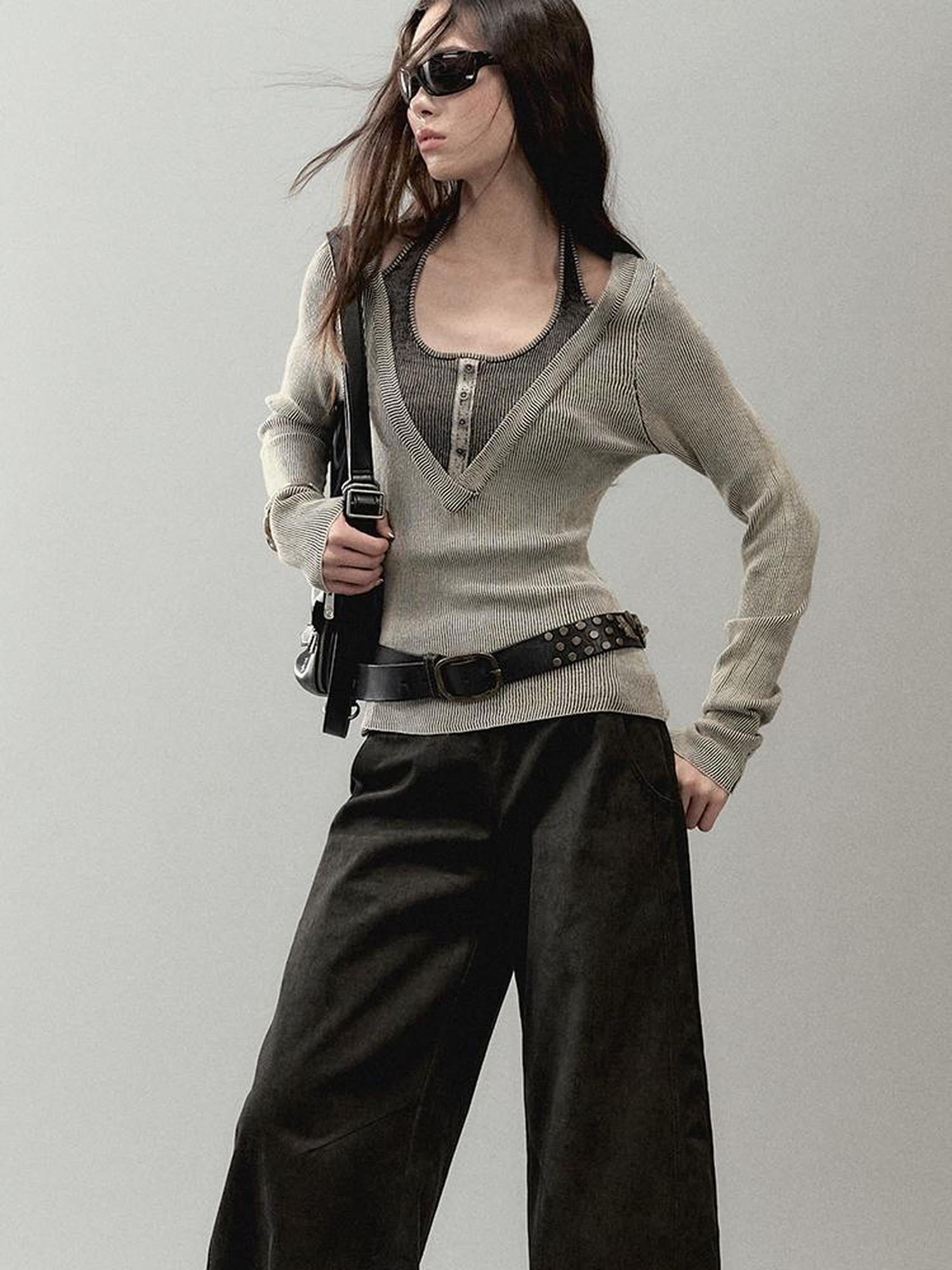 AnnoMundi Overlap Knit V Neck Layered Camisole Top