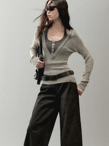 AnnoMundi Overlap Knit V Neck Layered Camisole Top