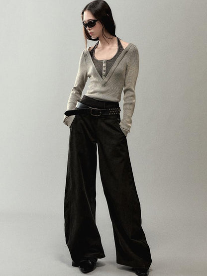 AnnoMundi Overlap Knit V Neck Layered Camisole Top
