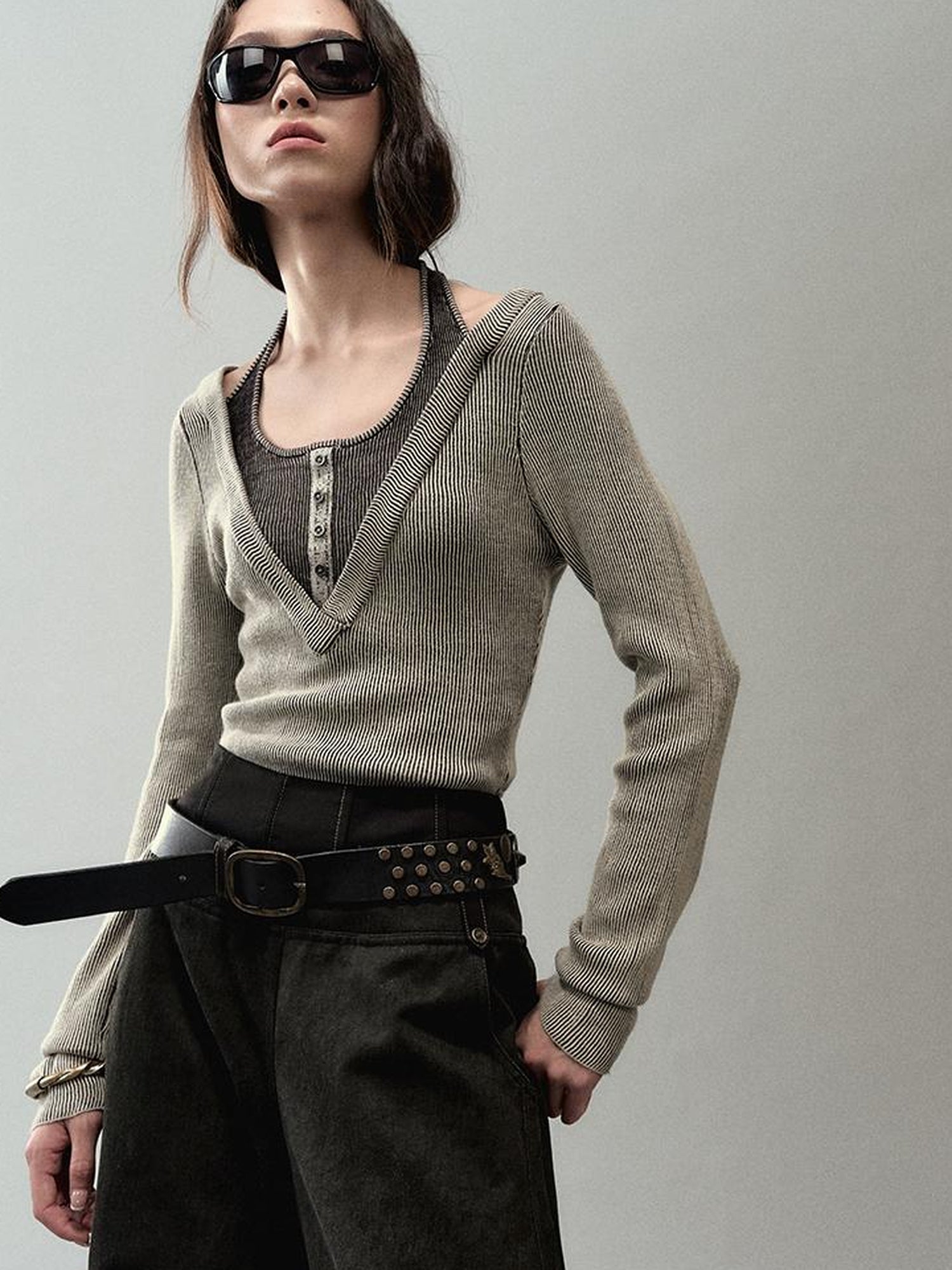 AnnoMundi Overlap Knit V Neck Layered Camisole Top