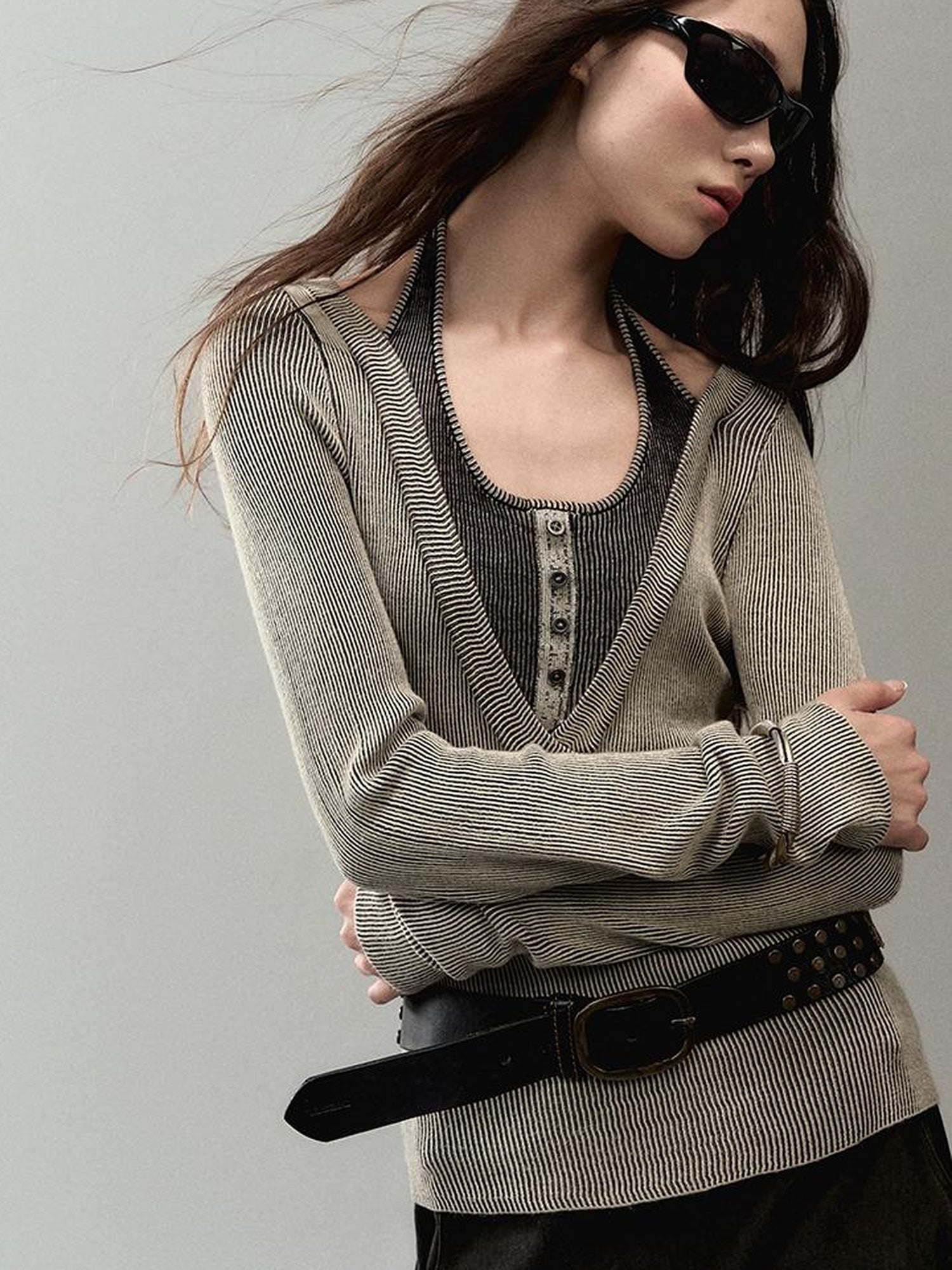 AnnoMundi Overlap Knit V Neck Layered Camisole Top