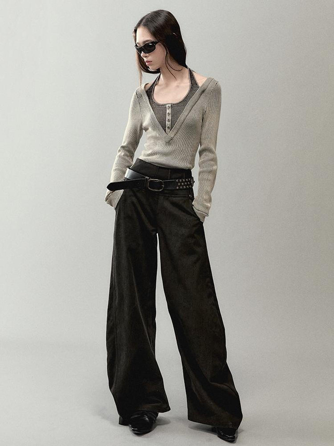 AnnoMundi Overlap Knit V Neck Layered Camisole Top