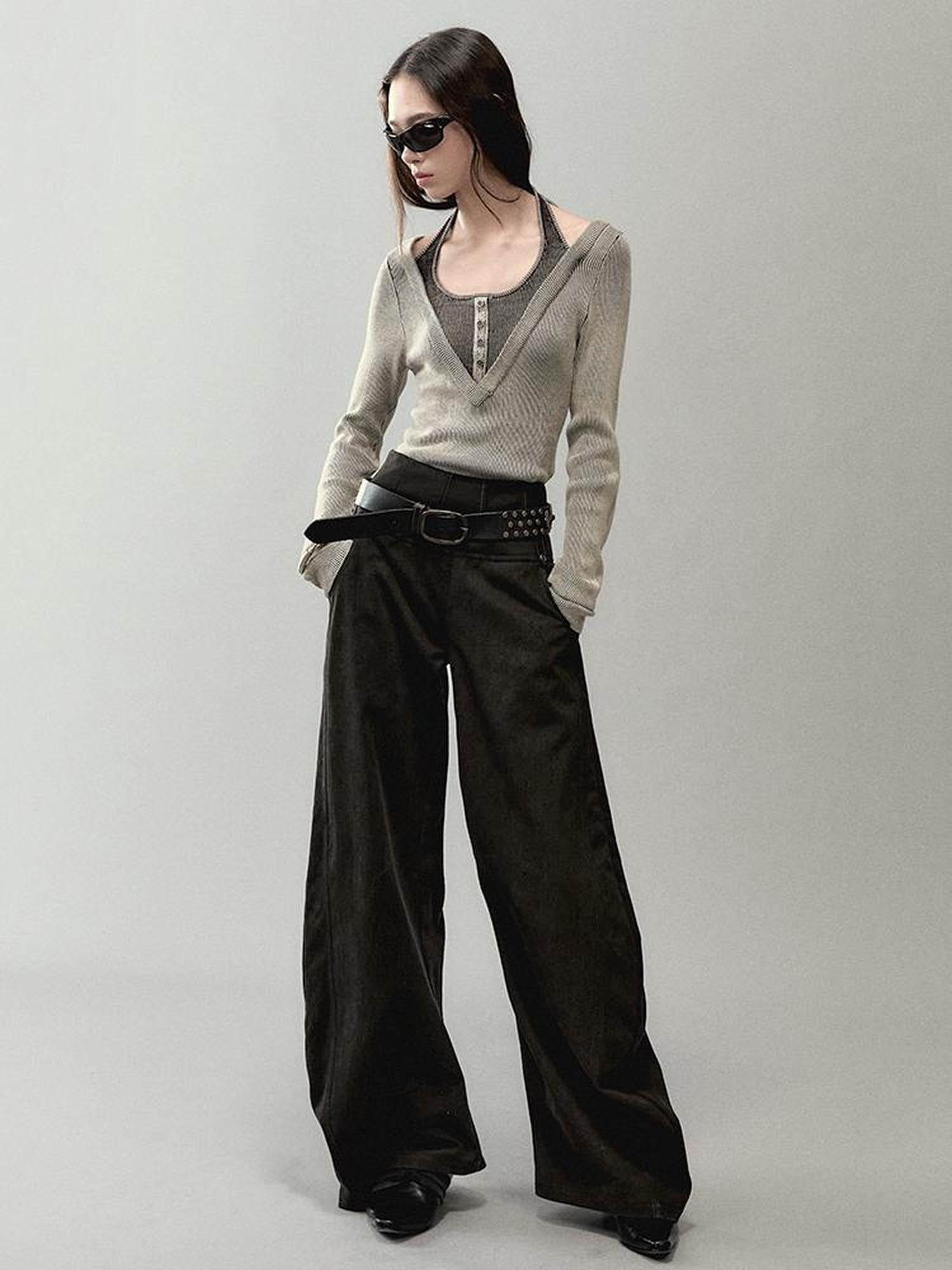 AnnoMundi Overlap Knit V Neck Layered Camisole Top