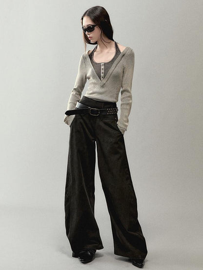 AnnoMundi Overlap Knit V Neck Layered Camisole Top