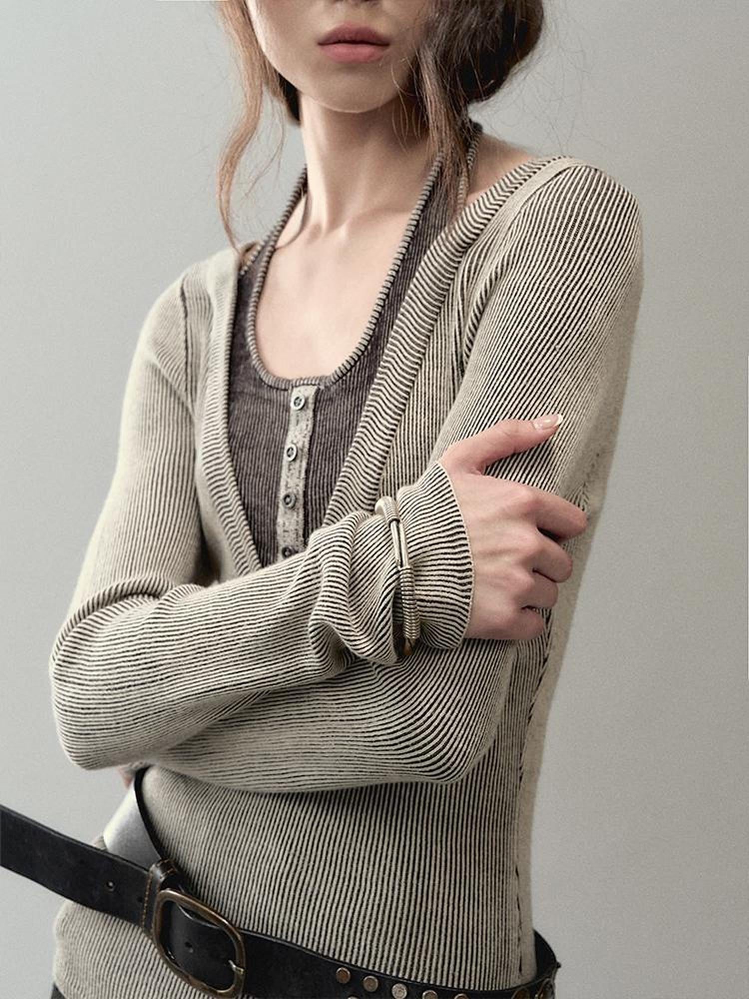 AnnoMundi Overlap Knit V Neck Layered Camisole Top
