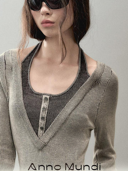 AnnoMundi Overlap Knit V Neck Layered Camisole Top