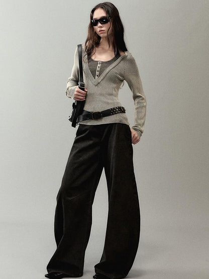 AnnoMundi Overlap Knit V Neck Layered Camisole Top