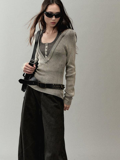 AnnoMundi Overlap Knit V Neck Layered Camisole Top