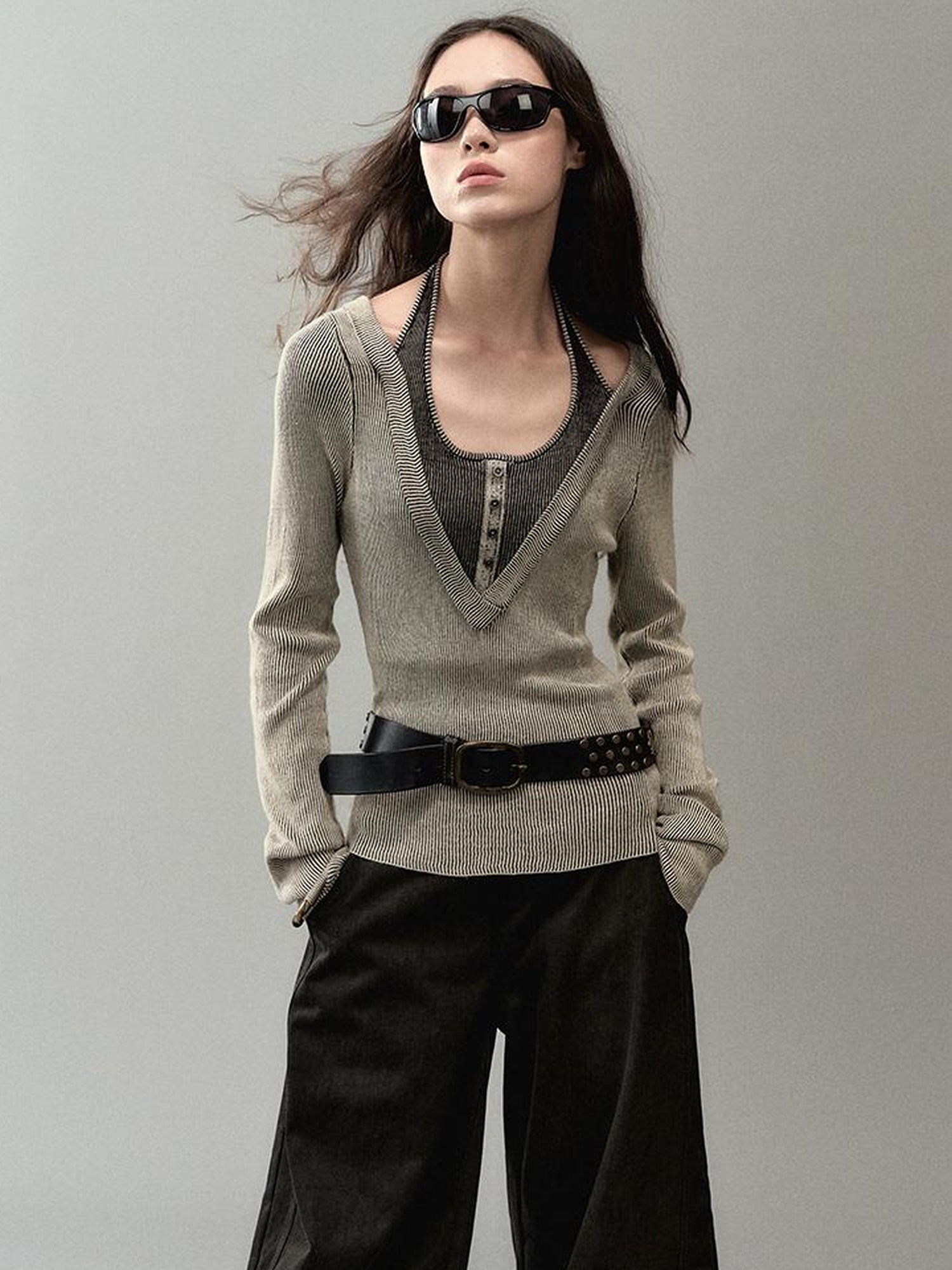 AnnoMundi Overlap Knit V Neck Layered Camisole Top