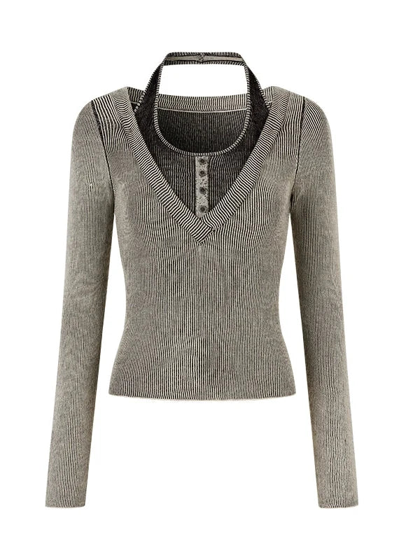 Overlap Knit V-Neck Layered Camisole Top