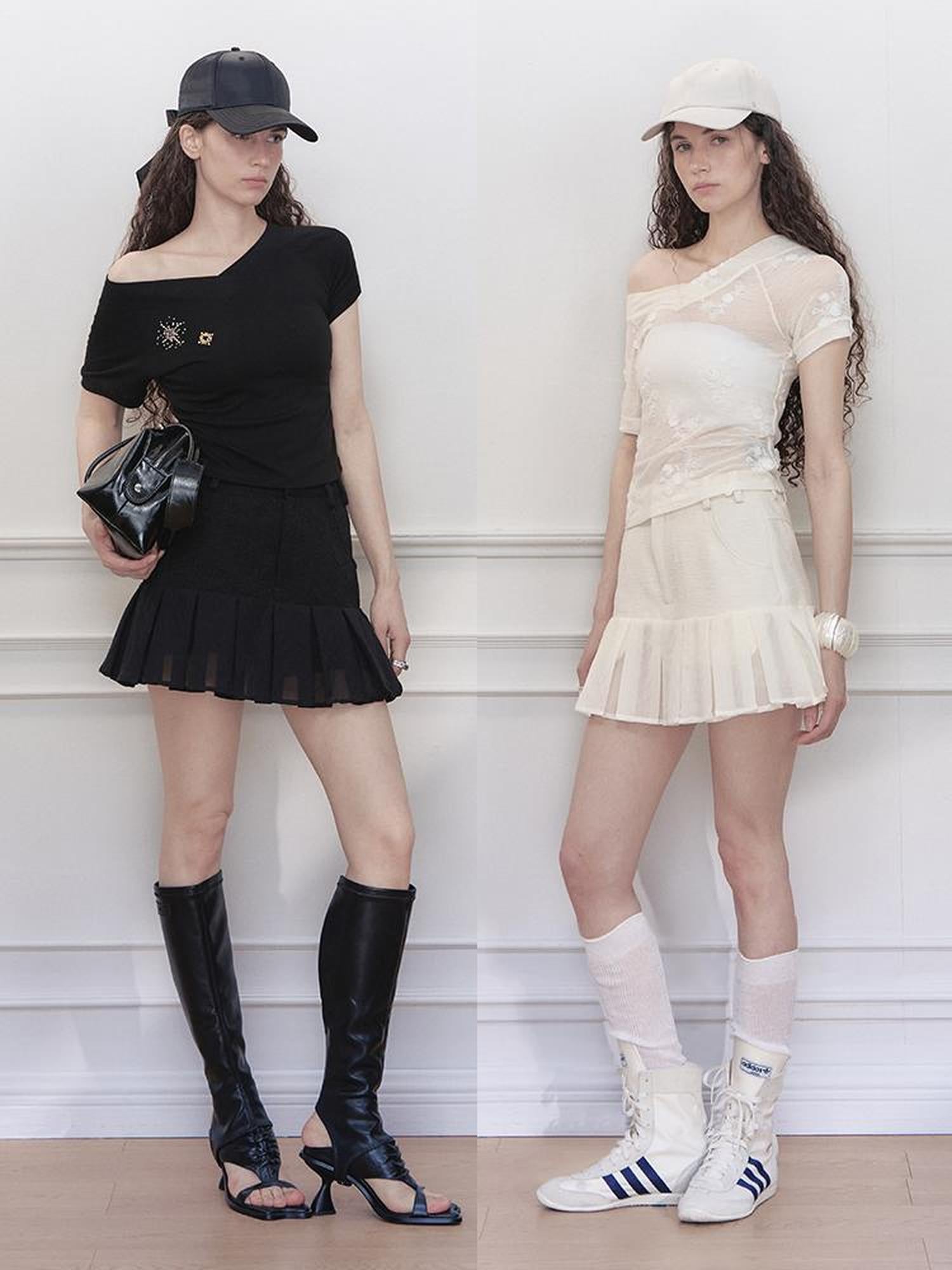 AnnoMundi Overlapping Shadow Pleats High Waist Skirt