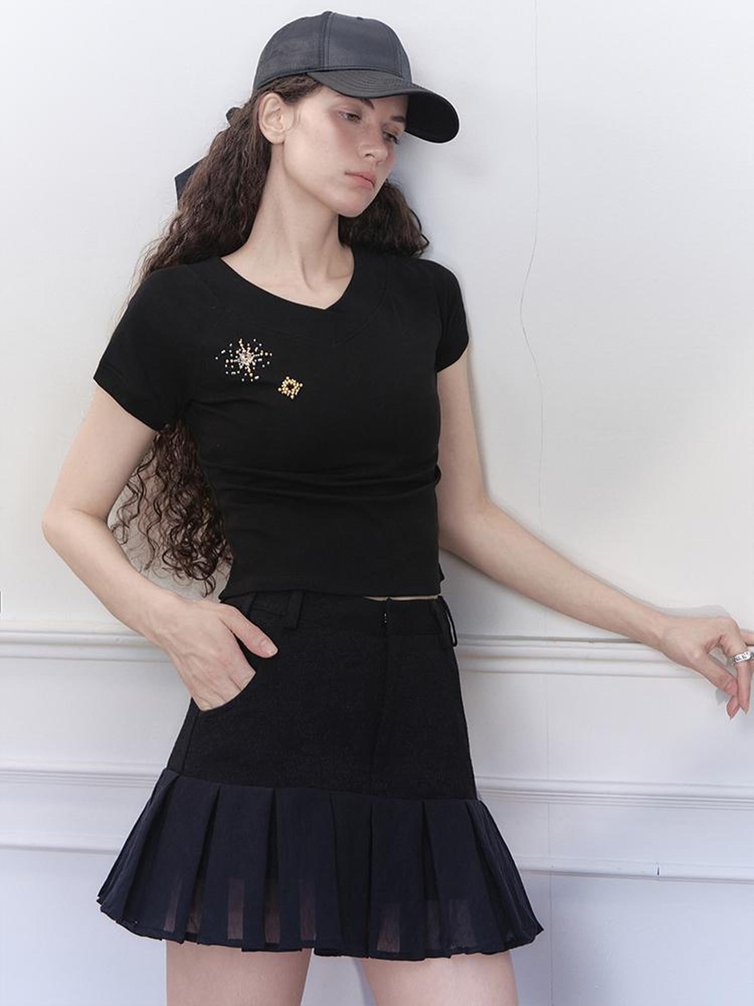 AnnoMundi Overlapping Shadow Pleats High Waist Skirt