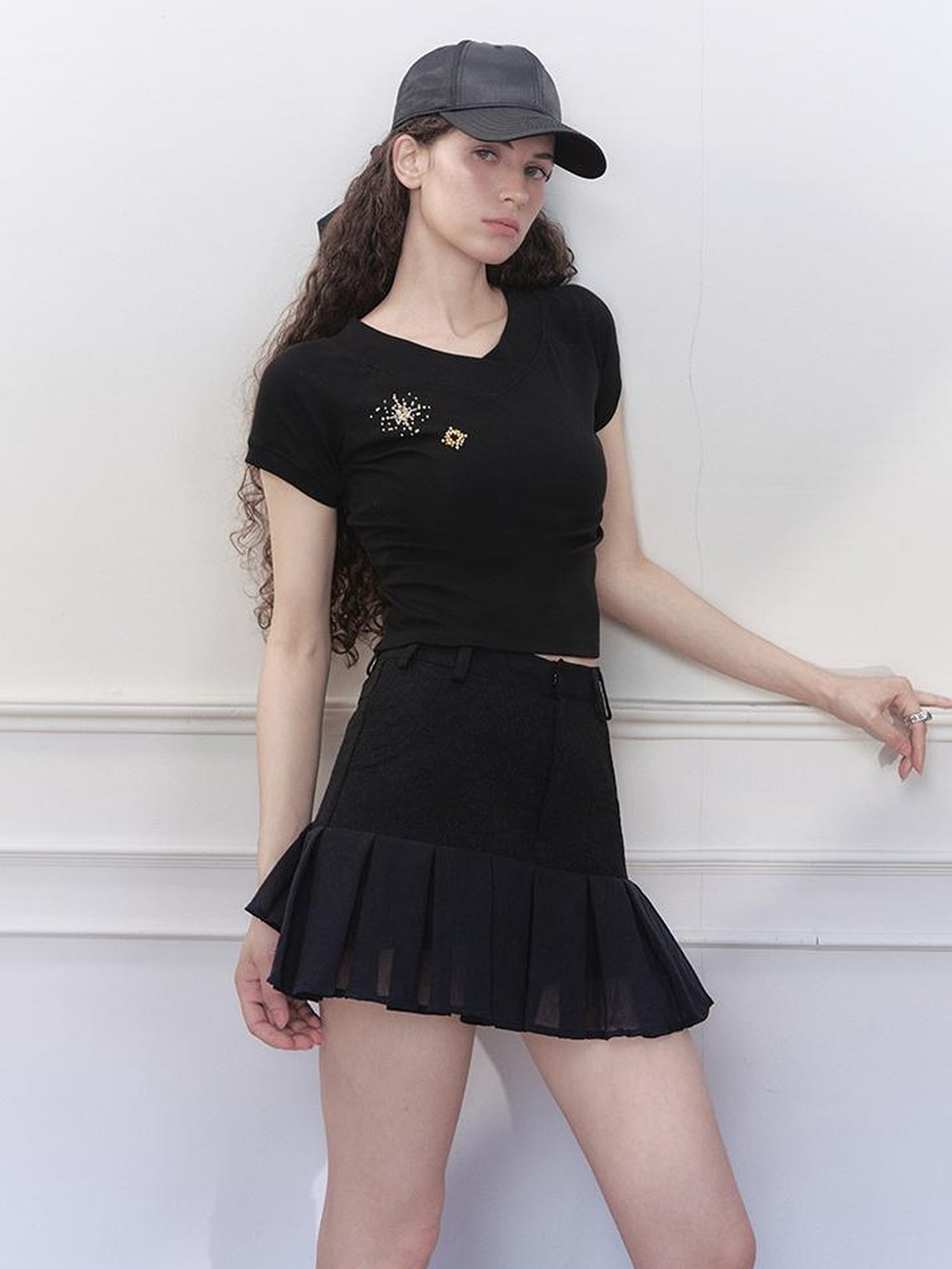 AnnoMundi Overlapping Shadow Pleats High Waist Skirt