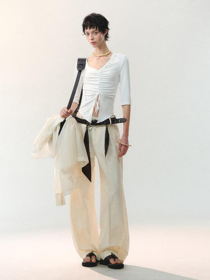AnnoMundi Oversized Pleated Scarf Tie Waist Women&