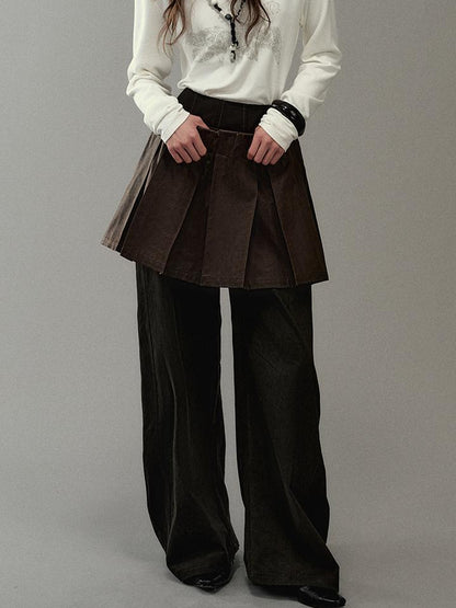 AnnoMundi PU Leather Plated High Waist Pleated Mini Skirt