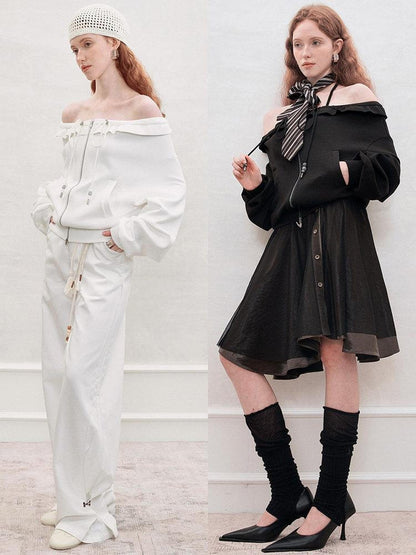 AnnoMundi Pearlescent Pleated Double Zipper Knit Loose Fit Women&