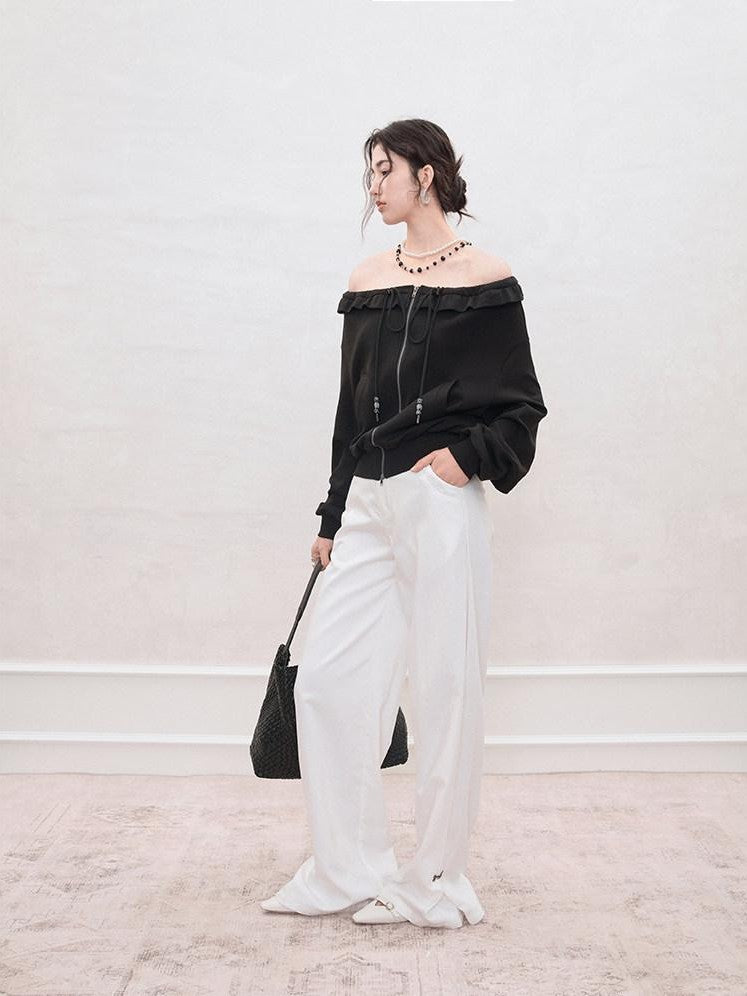 AnnoMundi Pearlescent Pleated Double Zipper Knit Loose Fit Women&