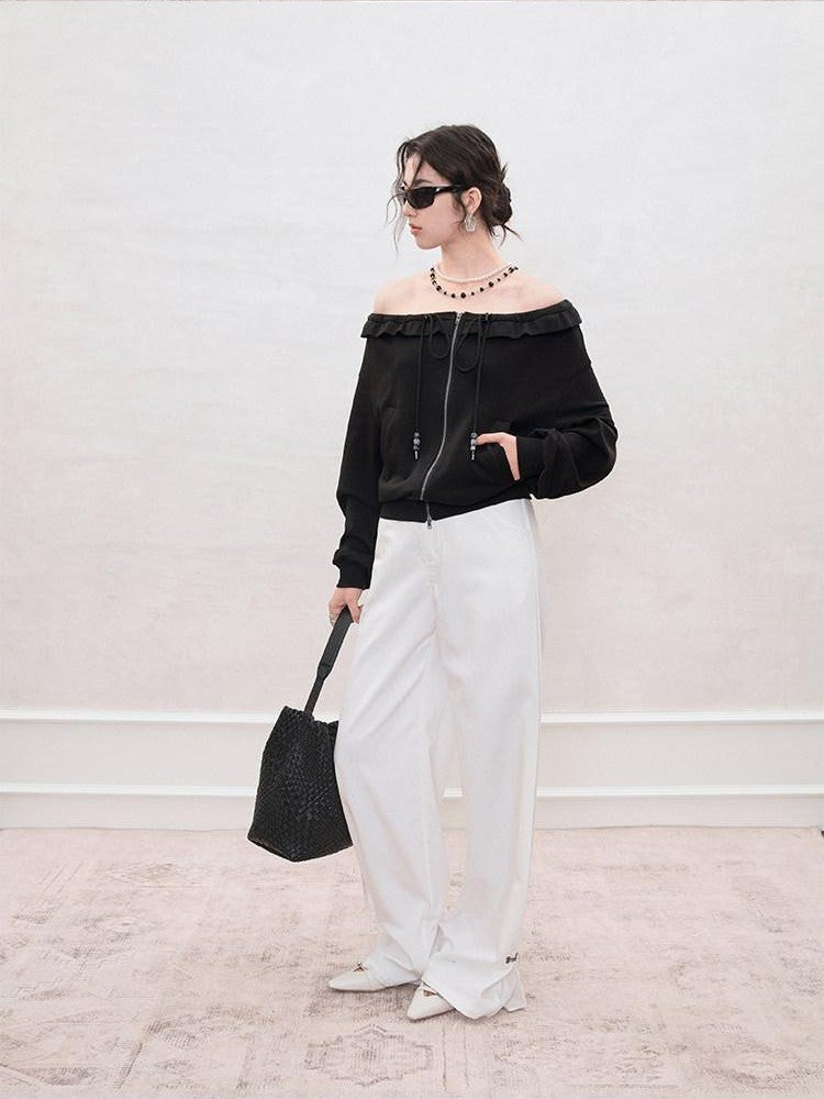 AnnoMundi Pearlescent Pleated Double Zipper Knit Loose Fit Women&