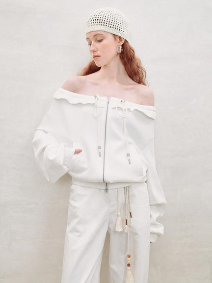 AnnoMundi Pearlescent Pleated Double Zipper Knit Loose Fit Women&
