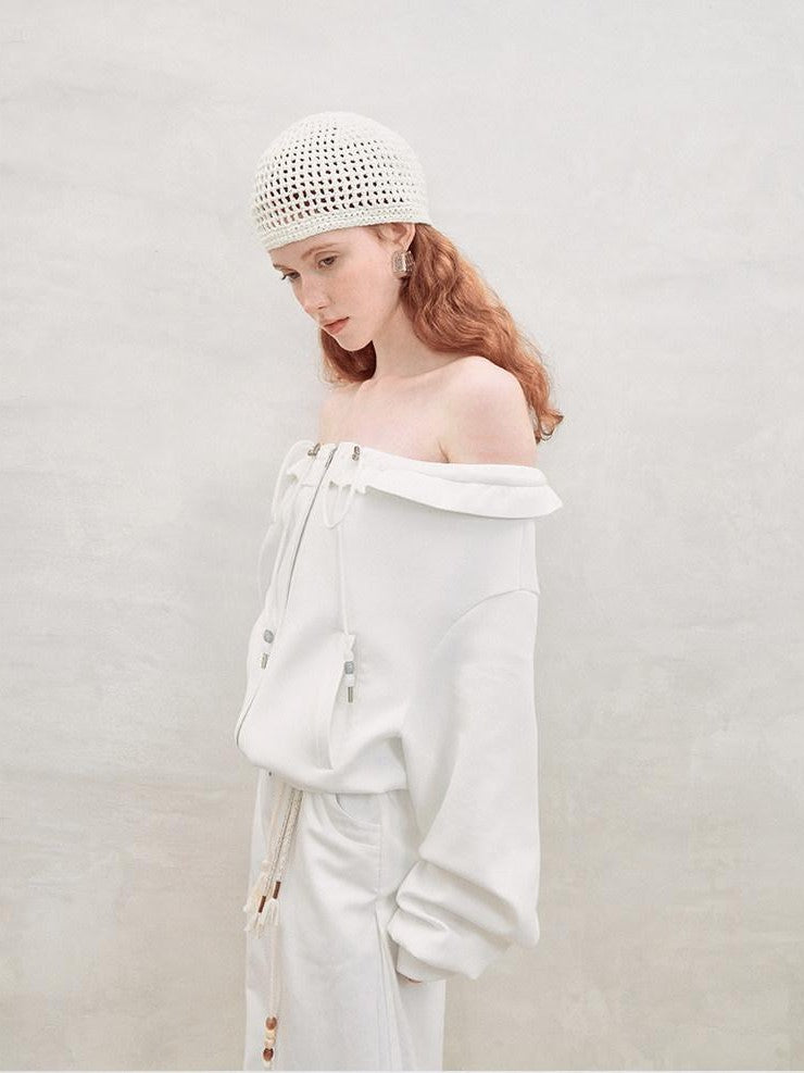 AnnoMundi Pearlescent Pleated Double Zipper Knit Loose Fit Women&