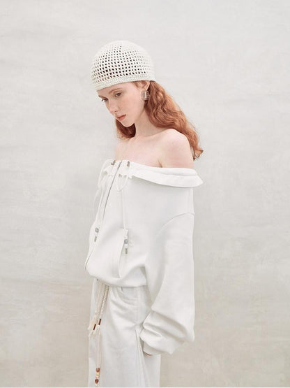 AnnoMundi Pearlescent Pleated Double Zipper Knit Loose Fit Women&