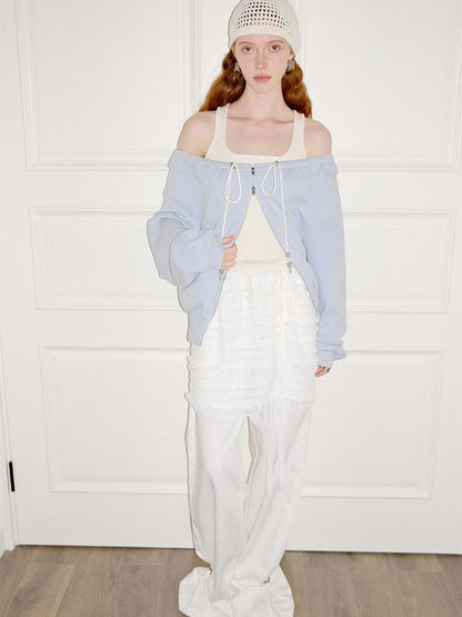 AnnoMundi Pearlescent Pleated Double Zipper Knit Loose Fit Women&