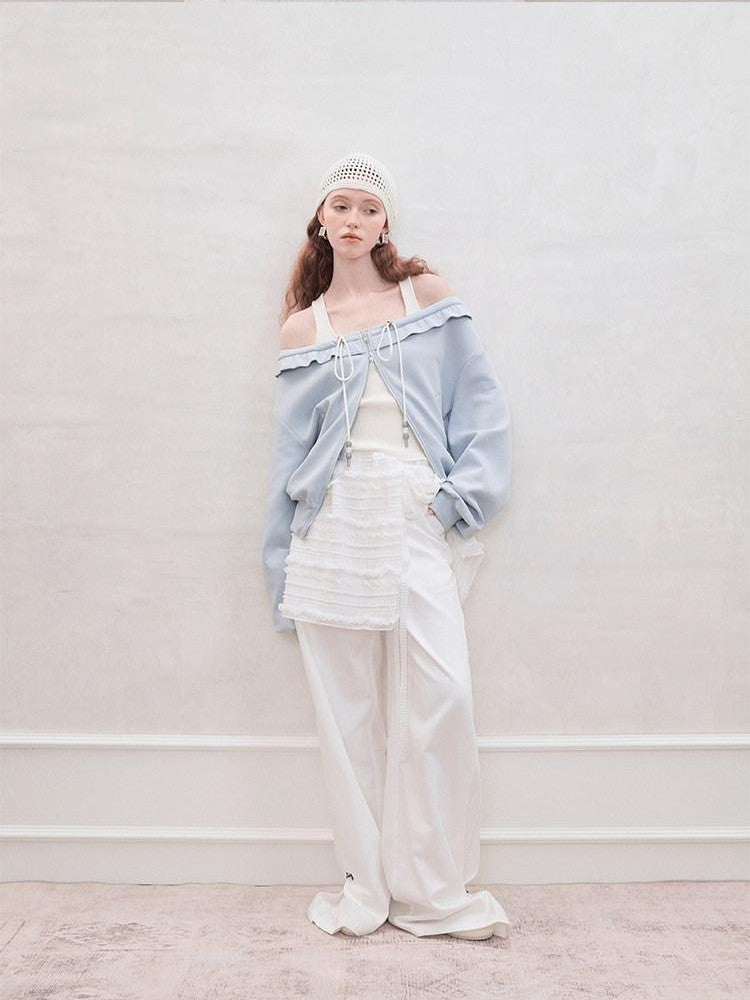 AnnoMundi Pearlescent Pleated Double Zipper Knit Loose Fit Women&