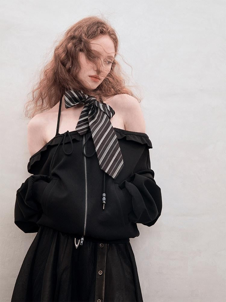 AnnoMundi Pearlescent Pleated Double Zipper Knit Loose Fit Women&