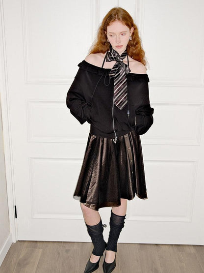 AnnoMundi Pearlescent Pleated Double Zipper Knit Loose Fit Women&