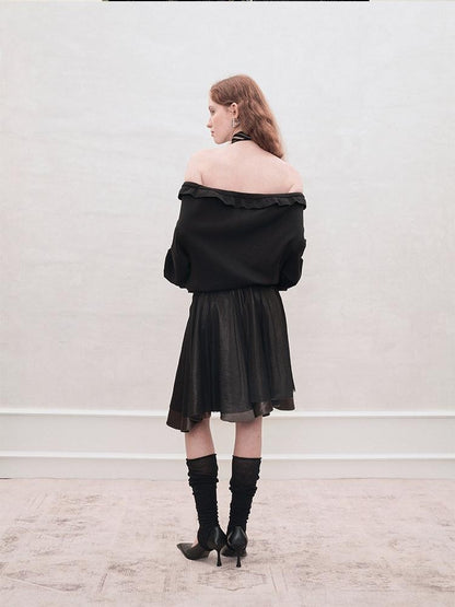AnnoMundi Pearlescent Pleated Double Zipper Knit Loose Fit Women&