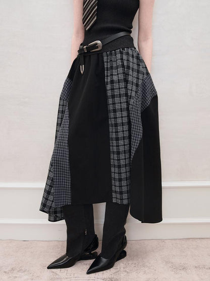 AnnoMundi Plaid Patchwork Asymmetrical Maxi Skirt