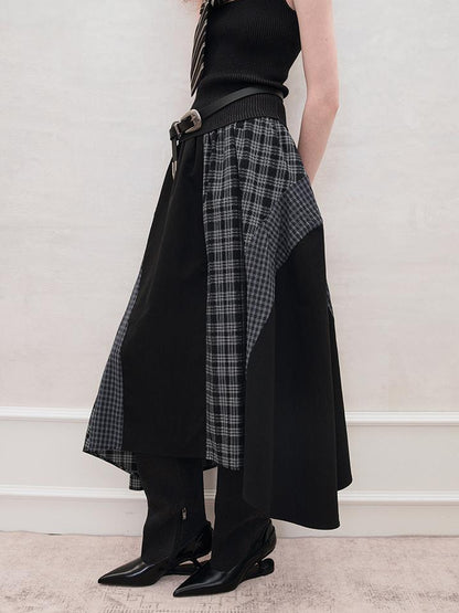 AnnoMundi Plaid Patchwork Asymmetrical Maxi Skirt