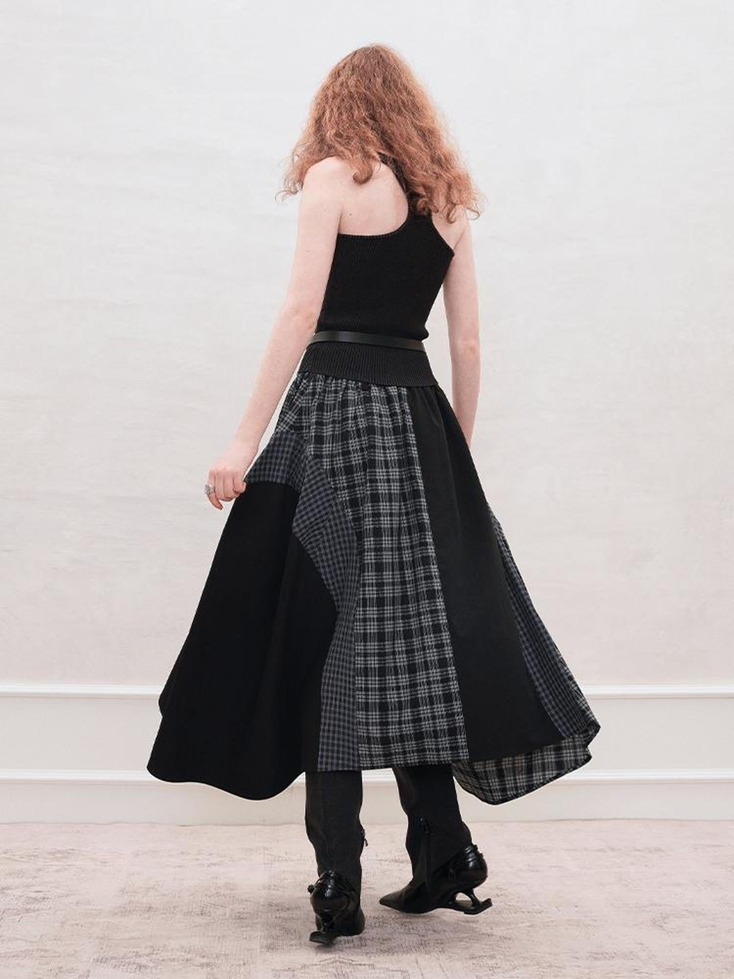 AnnoMundi Plaid Patchwork Asymmetrical Maxi Skirt