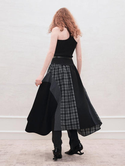 AnnoMundi Plaid Patchwork Asymmetrical Maxi Skirt