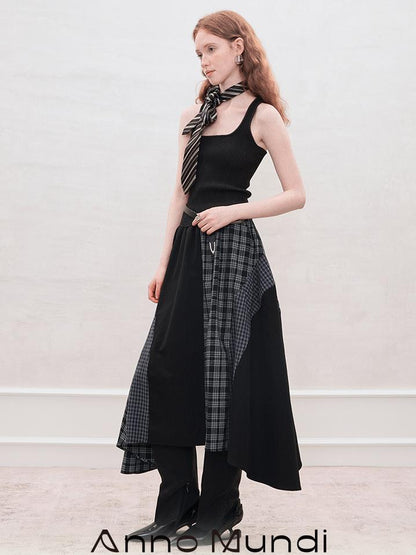 AnnoMundi Plaid Patchwork Asymmetrical Maxi Skirt