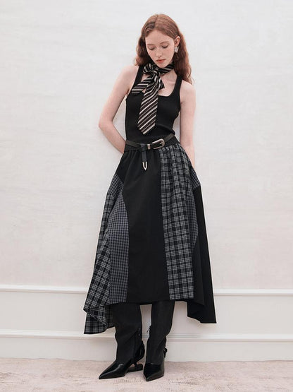 AnnoMundi Plaid Patchwork Asymmetrical Maxi Skirt