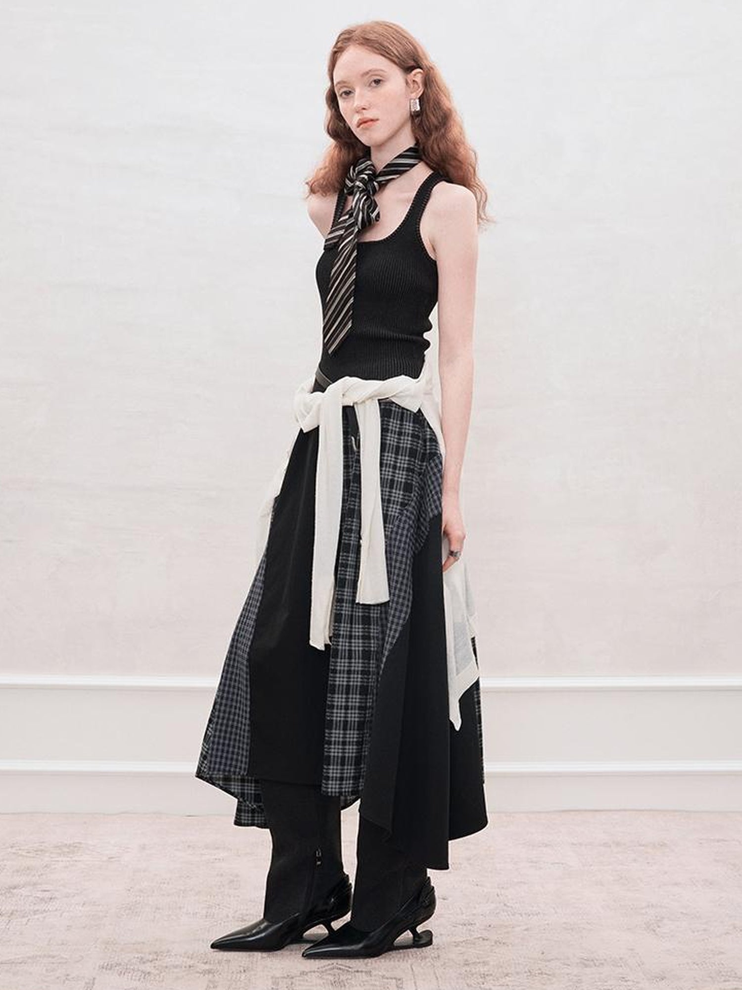 AnnoMundi Plaid Patchwork Asymmetrical Maxi Skirt