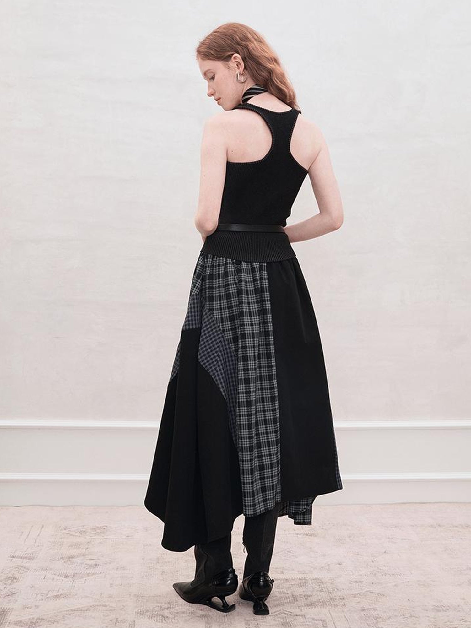 AnnoMundi Plaid Patchwork Asymmetrical Maxi Skirt